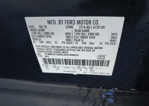 2018 Ford Explorer Xlt из США, поврежденный, VIN 1FM5K7D8XJGC80653
